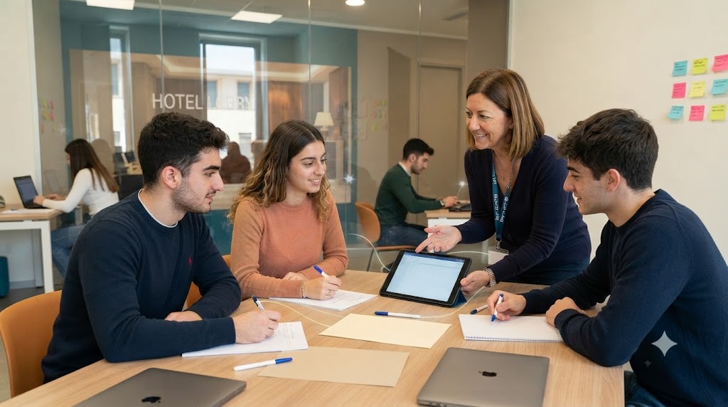 Tutor e studenti discutono insieme un feedback formativo generato con il supporto dell'intelligenza artificiale.