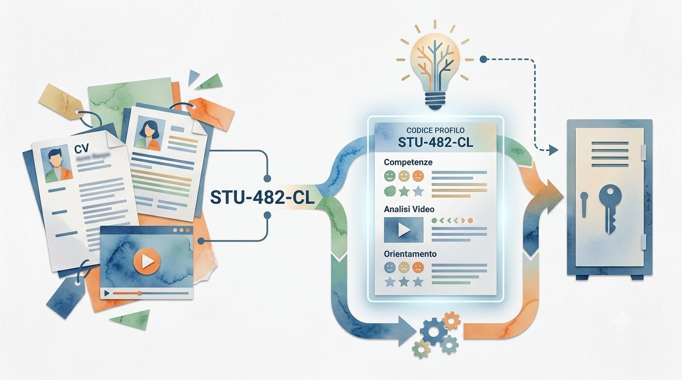 Diagramma grafico della pseudonimizzazione dei dati nel Career Lab